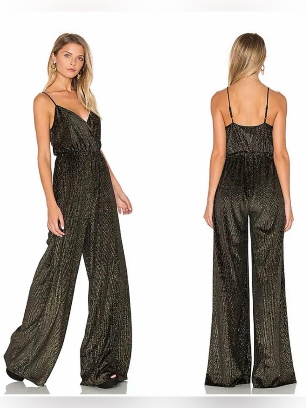 Show Me Your MuMu Jagger Wide Leg Jumpsuit in Golden Glam Size M Black Gold Glam